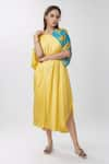 SIARRA_Yellow Printed Floral V Neck Placed Sleeve Kaftan Dress _Online_at_Aza_Fashions