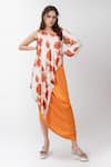 Buy_SIARRA_Orange Printed Floral V Neck Cape Draped Dress _at_Aza_Fashions