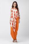 Buy_SIARRA_Orange Printed Floral V Neck Cape Draped Dress _Online_at_Aza_Fashions