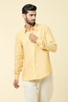 Buy_Arihant Rai Sinha_Yellow Linen Plain Full Sleeve Shirt _at_Aza_Fashions