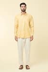 Arihant Rai Sinha_Yellow Linen Plain Full Sleeve Shirt _Online_at_Aza_Fashions