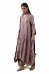 Shop_Bhavik Shah_Brown Kurta  Tissue Hand Embroidered Aari Notched A-line Set _at_Aza_Fashions