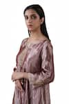 Buy_Bhavik Shah_Brown Kurta  Tissue Hand Embroidered Aari Notched A-line Set _Online_at_Aza_Fashions