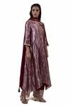 Shop_Bhavik Shah_Maroon Kurta  Tissue Hand Embroidered Aari Notched Set _at_Aza_Fashions