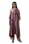 Bhavik Shah_Maroon Kurta  Tissue Hand Embroidered Aari Notched Set _Online_at_Aza_Fashions