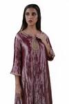 Buy_Bhavik Shah_Maroon Kurta  Tissue Hand Embroidered Aari Notched Set _Online_at_Aza_Fashions
