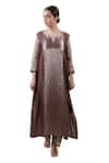 Buy_Bhavik Shah_Brown Dupatta  Soft Organza, Kurta  Chanderi Hand Embroidered A-line Set _at_Aza_Fashions