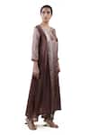 Bhavik Shah_Brown Dupatta  Soft Organza, Kurta  Chanderi Hand Embroidered A-line Set _Online_at_Aza_Fashions