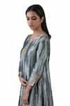 Shop_Bhavik Shah_Blue Kurta  Tissue Hand Embroidered Aari Notched Set _Online_at_Aza_Fashions