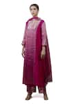 Buy_Bhavik Shah_Pink Dupatta  Soft Organza, Kurta  Chanderi Silk, Pant Embroidered A-line Set _at_Aza_Fashions