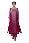 Bhavik Shah_Pink Dupatta  Soft Organza, Kurta  Chanderi Silk, Pant Embroidered A-line Set _Online_at_Aza_Fashions