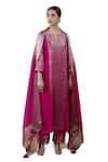 Shop_Bhavik Shah_Pink Dupatta  Soft Organza, Kurta  Chanderi Silk, Pant Embroidered A-line Set _Online_at_Aza_Fashions