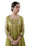 Buy_Bhavik Shah_Green Dupatta  Soft Organza, Kurta  Chanderi Silk, Pant  Paneled A-line Set _Online_at_Aza_Fashions