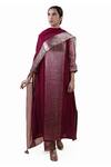 Buy_Bhavik Shah_Maroon Dupatta  Soft Organza, Kurta  Chanderi Silk, Embroidered A-line Set _at_Aza_Fashions