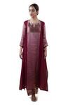Shop_Bhavik Shah_Maroon Dupatta  Soft Organza, Kurta  Chanderi Silk, Embroidered A-line Set _at_Aza_Fashions