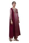 Bhavik Shah_Maroon Dupatta  Soft Organza, Kurta  Chanderi Silk, Embroidered A-line Set _Online_at_Aza_Fashions