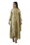 Buy_Bhavik Shah_Green Kurta  Tissue Hand Embroidered Aari Notched A-line Set _at_Aza_Fashions