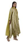Buy_Bhavik Shah_Green Kurta  Tissue Hand Embroidered Aari Notched A-line Set _Online_at_Aza_Fashions