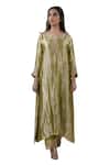 Shop_Bhavik Shah_Green Kurta  Tissue Hand Embroidered Aari Notched A-line Set _Online_at_Aza_Fashions
