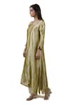 Bhavik Shah_Green Kurta  Tissue Hand Embroidered Aari Notched A-line Set _at_Aza_Fashions