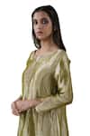 Buy_Bhavik Shah_Green Kurta  Tissue Hand Embroidered Aari Notched A-line Set 