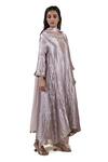 Buy_Bhavik Shah_Grey Kurta  Tissue Hand Embroidered Aari Notched Set _at_Aza_Fashions