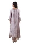 Shop_Bhavik Shah_Grey Kurta  Tissue Hand Embroidered Aari Notched Set _at_Aza_Fashions