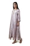 Bhavik Shah_Grey Kurta  Tissue Hand Embroidered Aari Notched Set _Online_at_Aza_Fashions