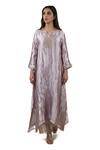 Buy_Bhavik Shah_Grey Kurta  Tissue Hand Embroidered Aari Notched Set _Online_at_Aza_Fashions