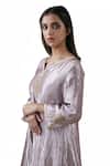 Shop_Bhavik Shah_Grey Kurta  Tissue Hand Embroidered Aari Notched Set _Online_at_Aza_Fashions
