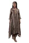 Buy_Bhavik Shah_Brown Kurta  Tissue Hand Embroidered Aari Notched A-line Set _at_Aza_Fashions