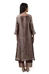 Shop_Bhavik Shah_Brown Kurta  Tissue Hand Embroidered Aari Notched A-line Set _at_Aza_Fashions