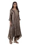 Bhavik Shah_Brown Kurta  Tissue Hand Embroidered Aari Notched A-line Set _Online_at_Aza_Fashions