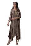 Buy_Bhavik Shah_Brown Kurta  Tissue Hand Embroidered Aari Notched A-line Set _Online_at_Aza_Fashions