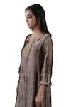 Shop_Bhavik Shah_Brown Kurta  Tissue Hand Embroidered Aari Notched A-line Set _Online_at_Aza_Fashions