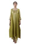 Buy_Bhavik Shah_Green Dupatta  Soft Organza, Kurta  Chanderi Silk, Pant  Paneled A-line Set _at_Aza_Fashions