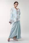 Buy_Anamika Khanna_Blue Embroidered Floral V Neck Boxy Top And Draped Skirt Set _at_Aza_Fashions