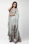 Buy_Anamika Khanna_Green Embroidered Paisley Round Jade Kaftan And Draped Skirt Set _at_Aza_Fashions