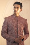 Shop_Alaya Advani_Purple Polyester Viscose Blend Indonesia Floral Work Sherwani And Pant Set _at_Aza_Fashions