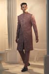 Alaya Advani_Purple Polyester Viscose Blend Indonesia Floral Work Sherwani And Pant Set _at_Aza_Fashions