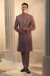 Alaya Advani_Purple Polyester Viscose Blend Indonesia Floral Work Sherwani And Pant Set _Online