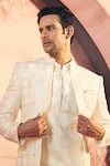 Shop_Alaya Advani_Cream Silk Blend Embroidered Thread Sherwani Jacket Set _at_Aza_Fashions