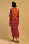 Shop_Ritu Kumar_Red 100% Viscose Digital Print Notched V Aninda Kaftan Dress _at_Aza_Fashions