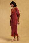 Ritu Kumar_Red 100% Viscose Digital Print Notched V Aninda Kaftan Dress _Online_at_Aza_Fashions