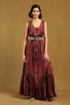 Buy_Ritu Kumar_Red 100% Viscose Digital Print U Neck Pitchpatch Long Dress _at_Aza_Fashions