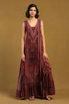 Ritu Kumar_Red 100% Viscose Digital Print U Neck Pitchpatch Long Dress _Online_at_Aza_Fashions