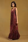 Shop_Ritu Kumar_Red 100% Viscose Digital Print U Neck Pitchpatch Long Dress _Online_at_Aza_Fashions