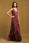 Ritu Kumar_Red 100% Viscose Digital Print U Neck Pitchpatch Long Dress _at_Aza_Fashions