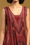Buy_Ritu Kumar_Red 100% Viscose Digital Print U Neck Pitchpatch Long Dress 