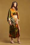 Buy_Ritu Kumar_Brown 100% Viscose Screen Print Abstract Round Key Hole Minati Kaftan Dress _Online_at_Aza_Fashions